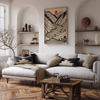 Black Line Art Landscape Poster