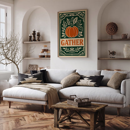 Gather Quote Art Print - Pumpkin Poster in Rococo Style