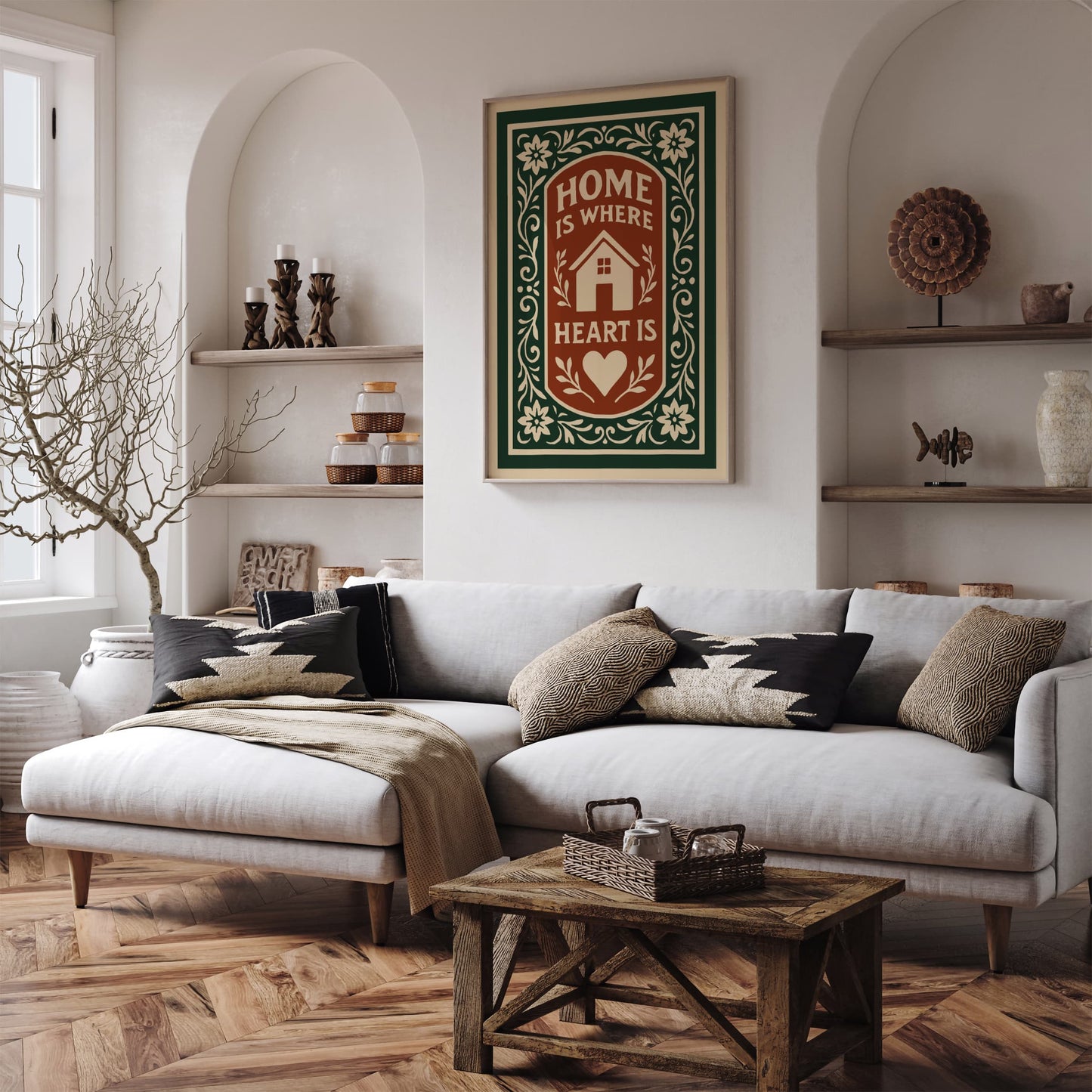 Home is Where Heart Is Poster - Cozy Wall Art Decor in Rococo Style