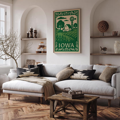 Green Iowa Travel Poster