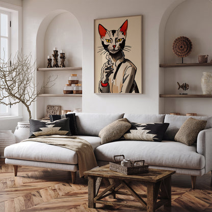 Gentleman Smoking Cat Quirky Wall Art