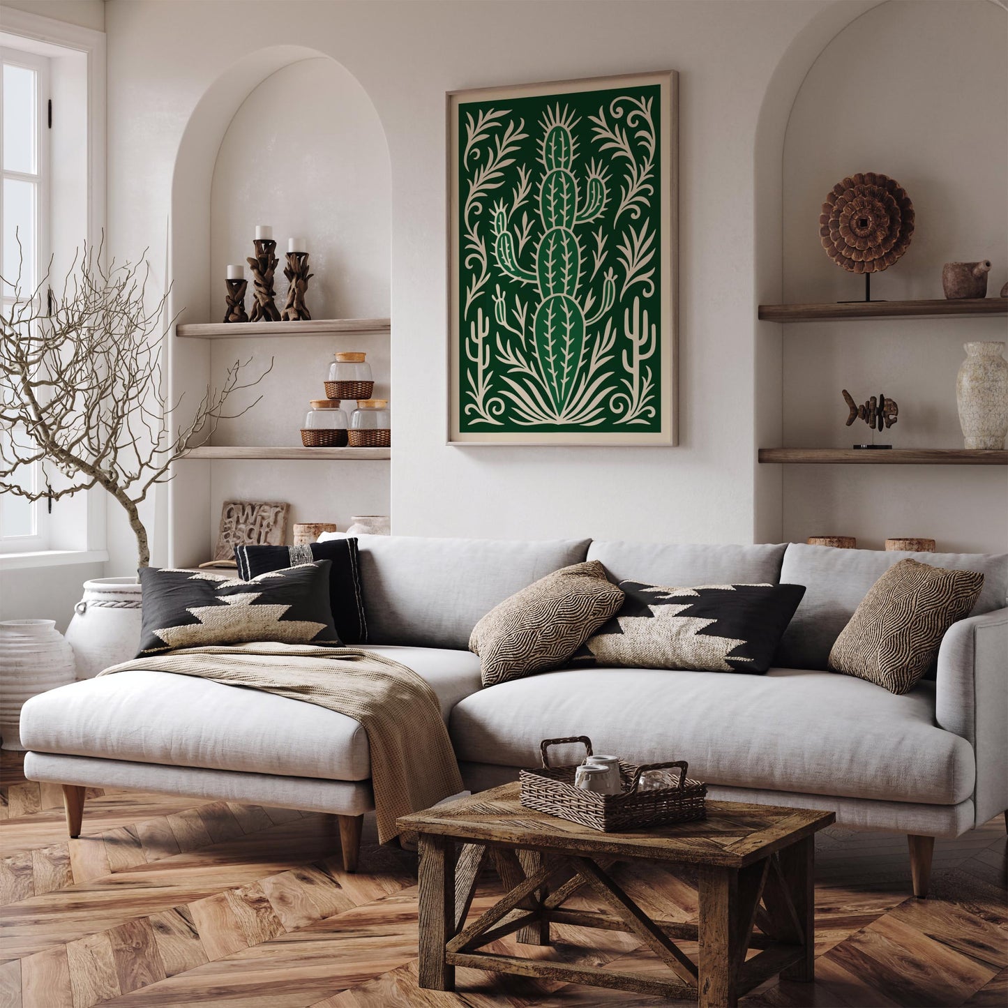Eclectic Green Cactus Plant Wall Art Poster