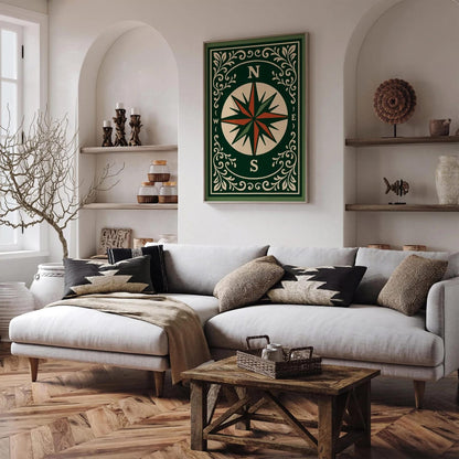 Compass Rose Wall Art Print, Green Wall Art Poster