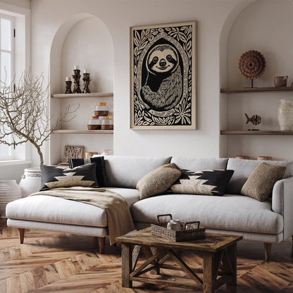 Sloth Portrait Poster - Vintage Animal Wall Art Print