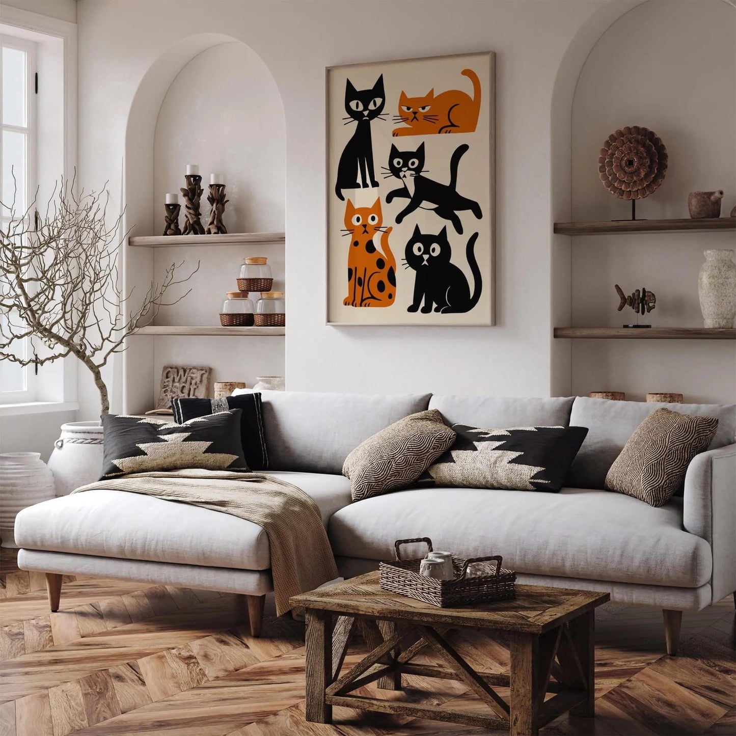 Grumpy Cats Poster, Moody Feline Wall Art