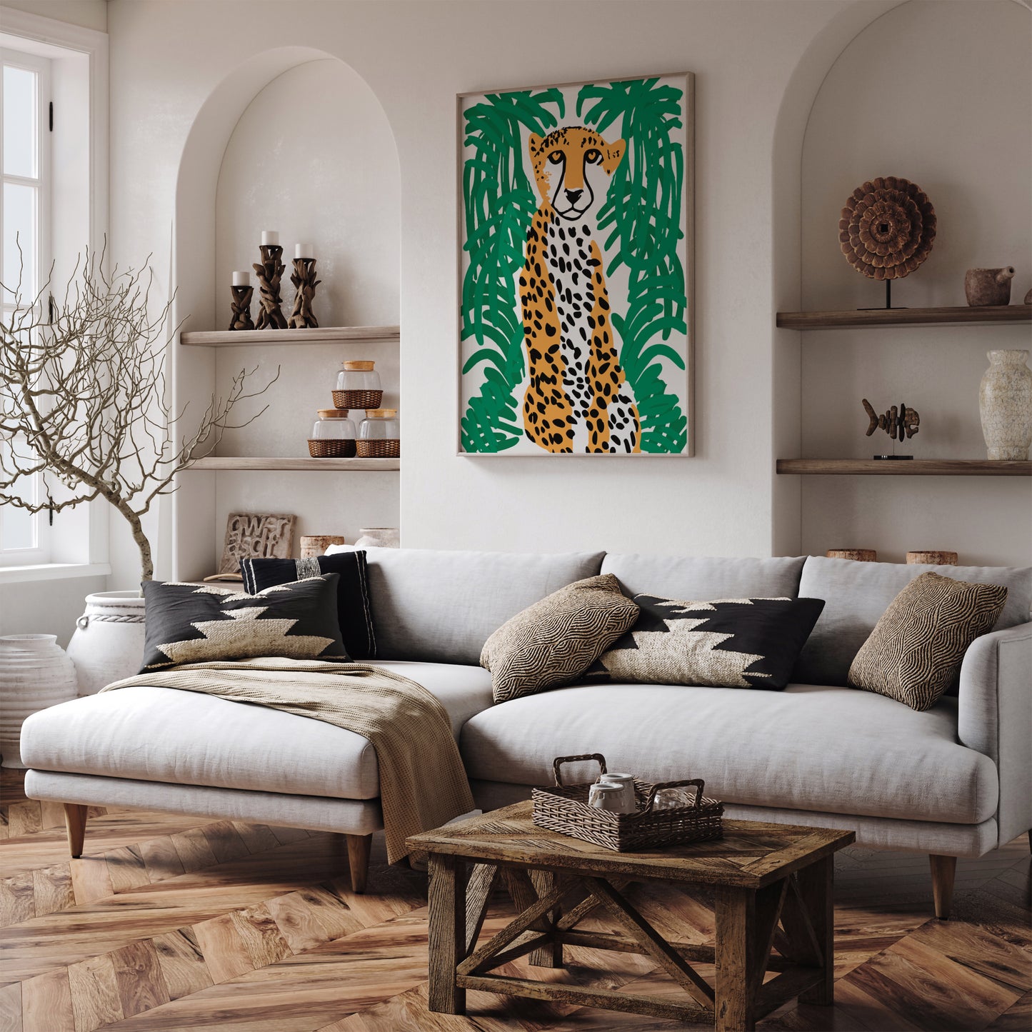 Jungle Cat Retro Wall Art Print