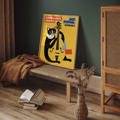 Central Park Grooves with Cat Yellow Poster