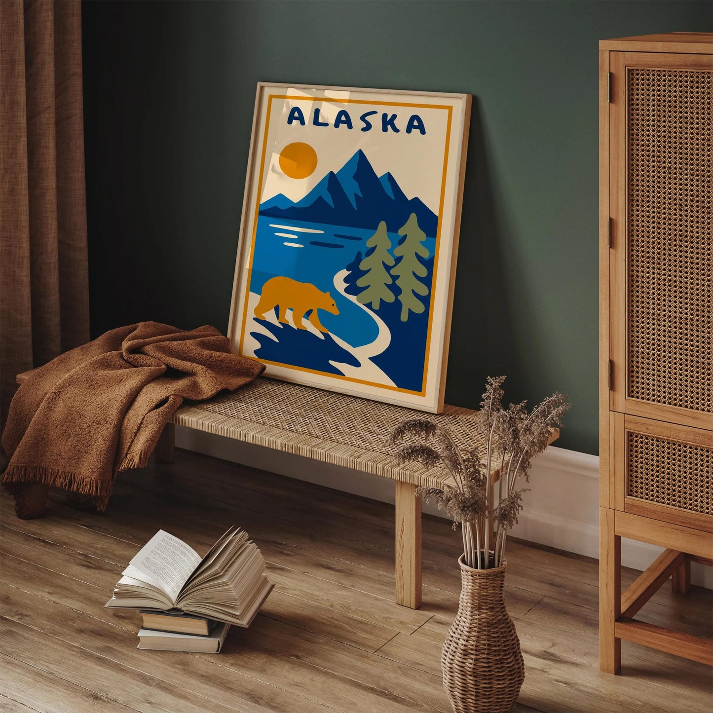 Alaska Landscape with Mountains and Bear Poster