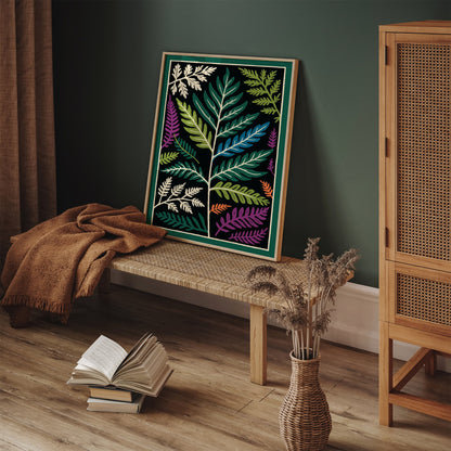 Colorful Fern Leaves Poster - Bohemian Tropical Art Print
