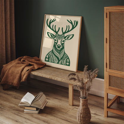Winter Reindeer in Green Poster