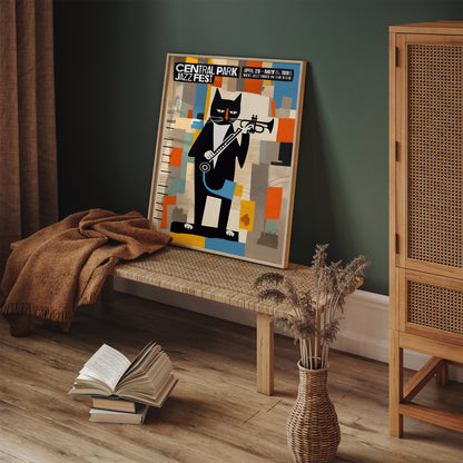 Cat Musician Jazz Retro Wall Art