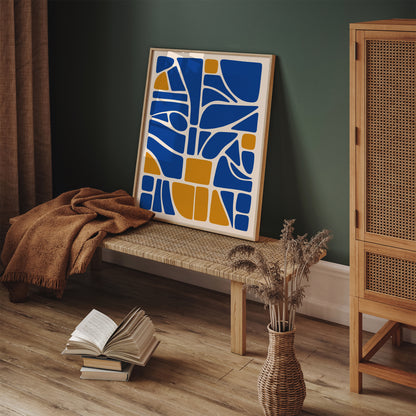 Mid Century Abstract Blue Poster