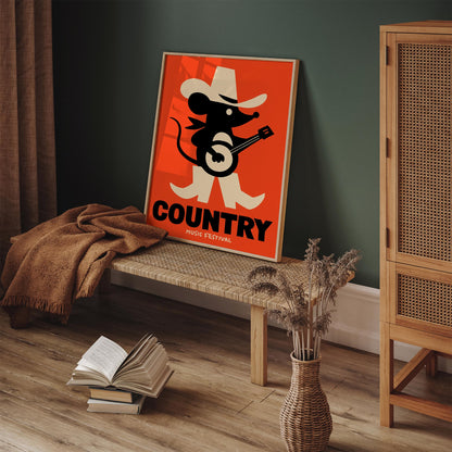 Little Mouse Country Musician Poster - Retro Mancave Wall Decor