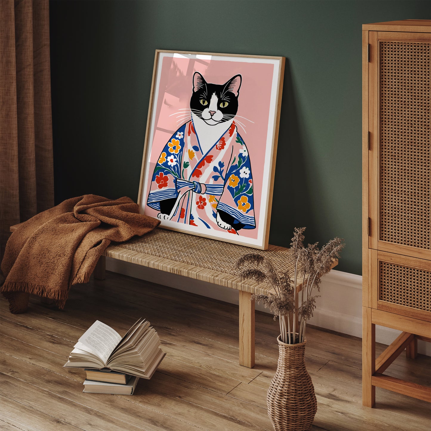 Cat in Floral Kimono Wall Art