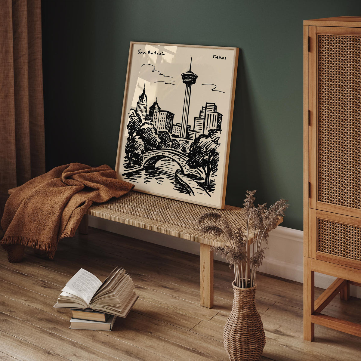 San Antonio Texas Black Ink Travel Poster