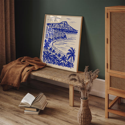 Honolulu Hawaii Blue Landscape Travel Poster
