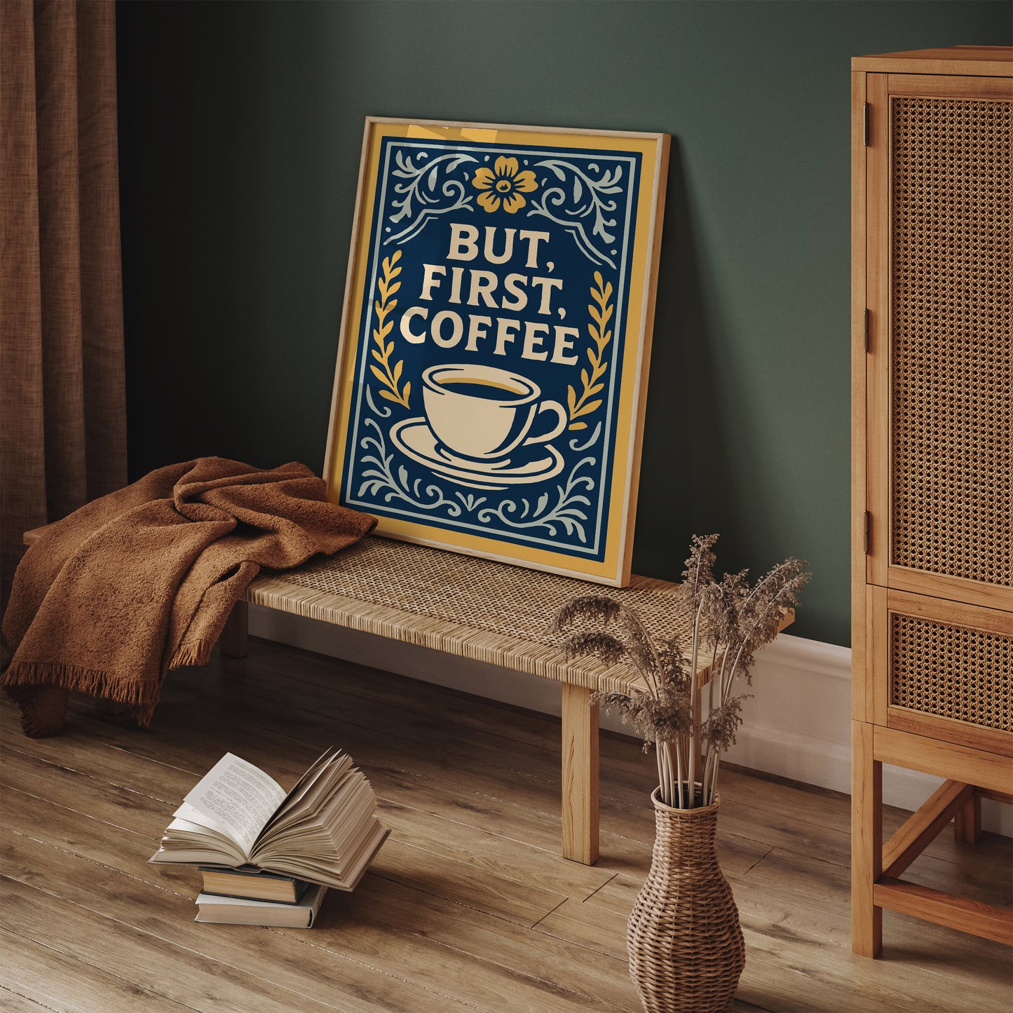 But First Coffee Quote Poster - Kitchen Rococo Style Art Print