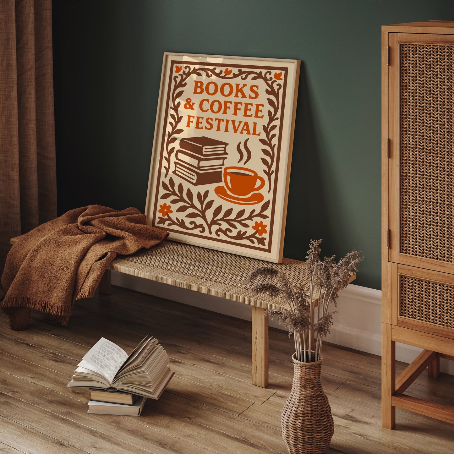 Books & Coffee Festival Poster - Elegant Wall Art for Kitchen