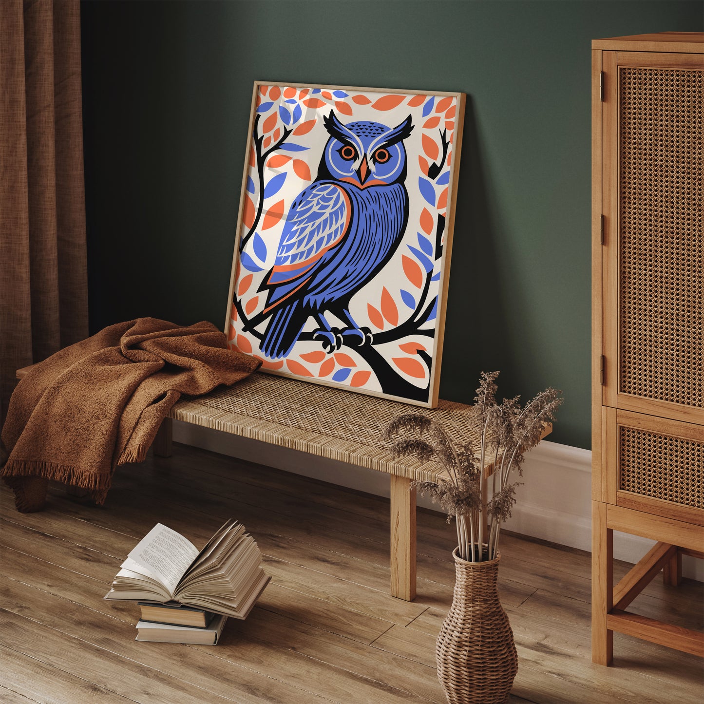 Cute Owl Bird in Purple and Orange Colors Art Print