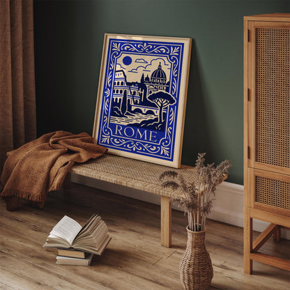 Blue Rome Poster - Cityscape Landscape Art