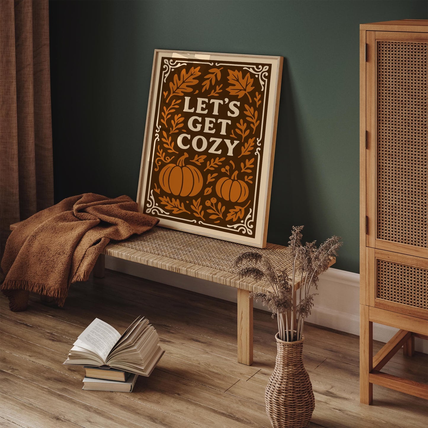 Lets get cozy Poster - Autumn Pumpkins Art Print