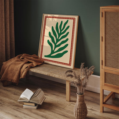 Retro Green Leaf Matisse Style Art Poster