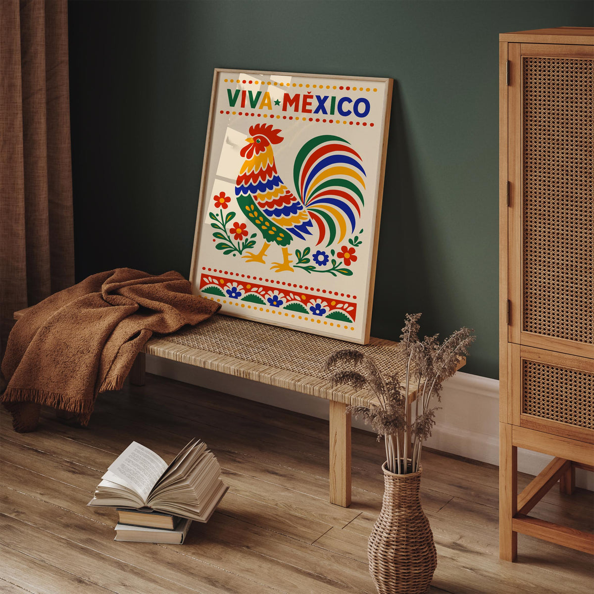 Mexican Rooster Poster – Colorful Folk Art Wall Print