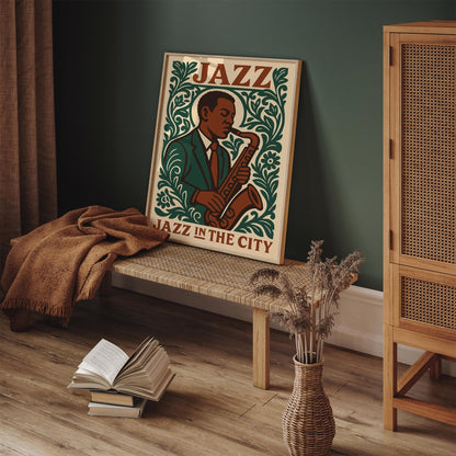 Jazz In The City Poster - Musician Portrait Wall Art