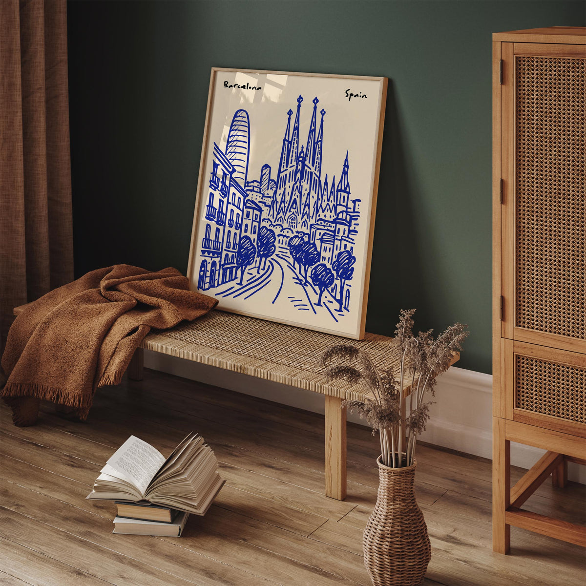 Barcelona Spain Blue Cityscape Travel Poster