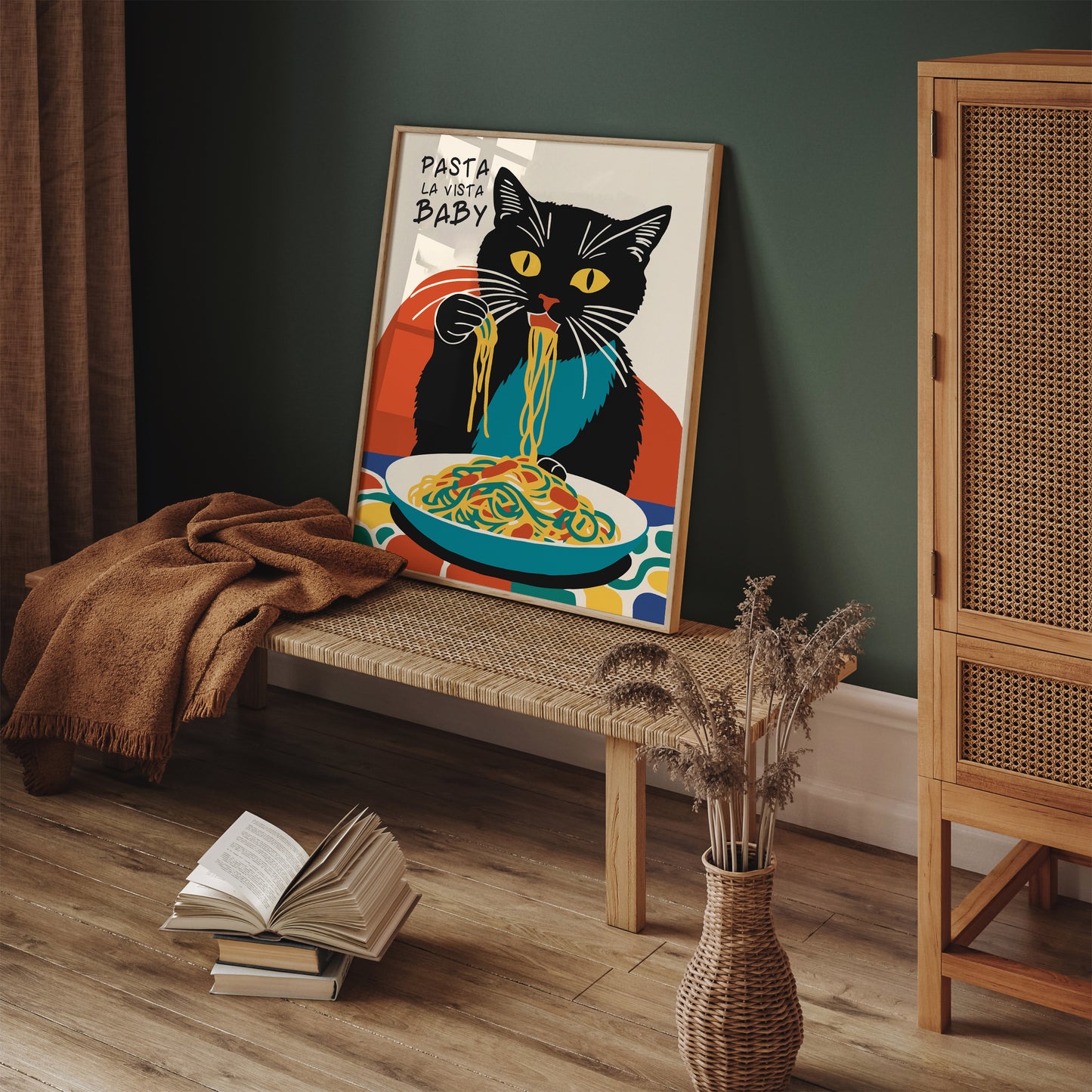 Pasta La Vista Baby Funny Cat Spaghetti Wall Art