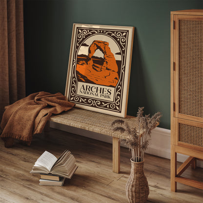 Arches National Park Poster - Brown & Orange Travel USA Art Print