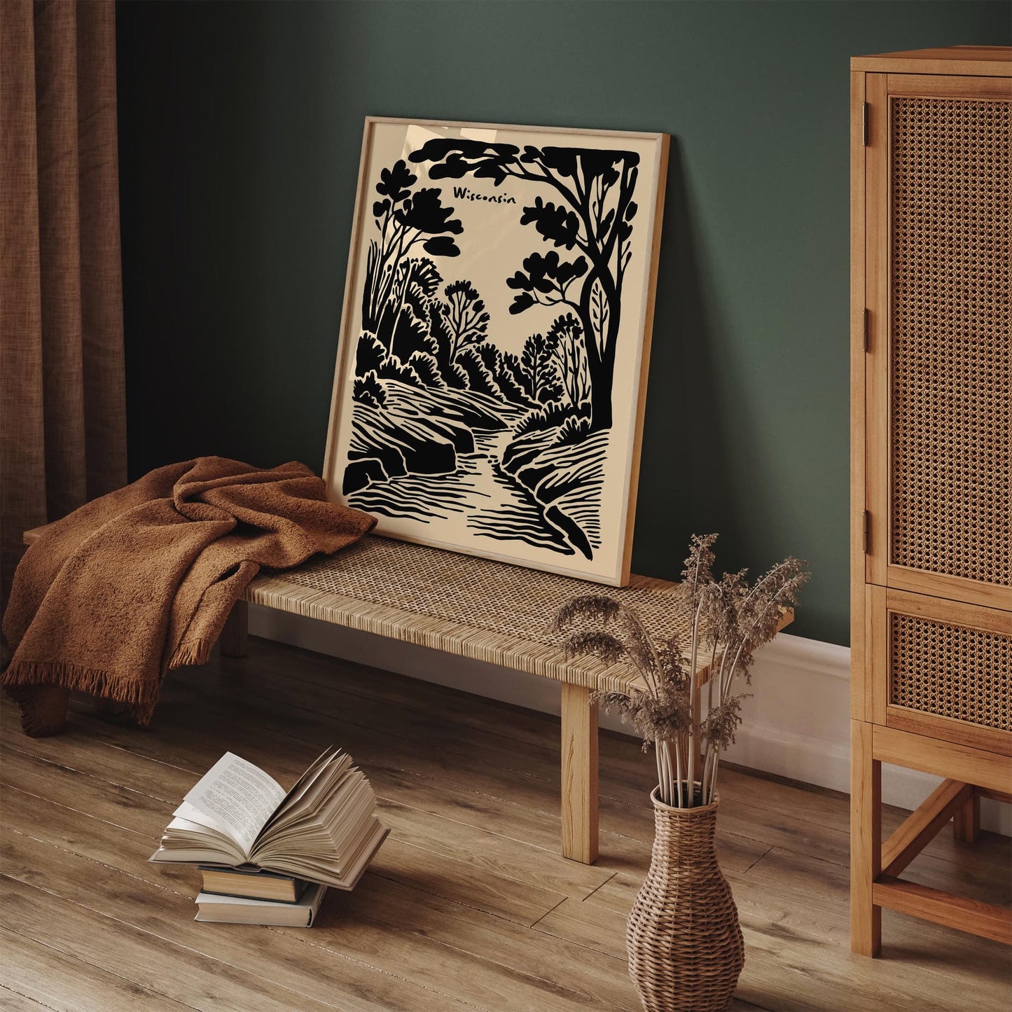 Wisconsin Nature Travel Black Ink Style Poster