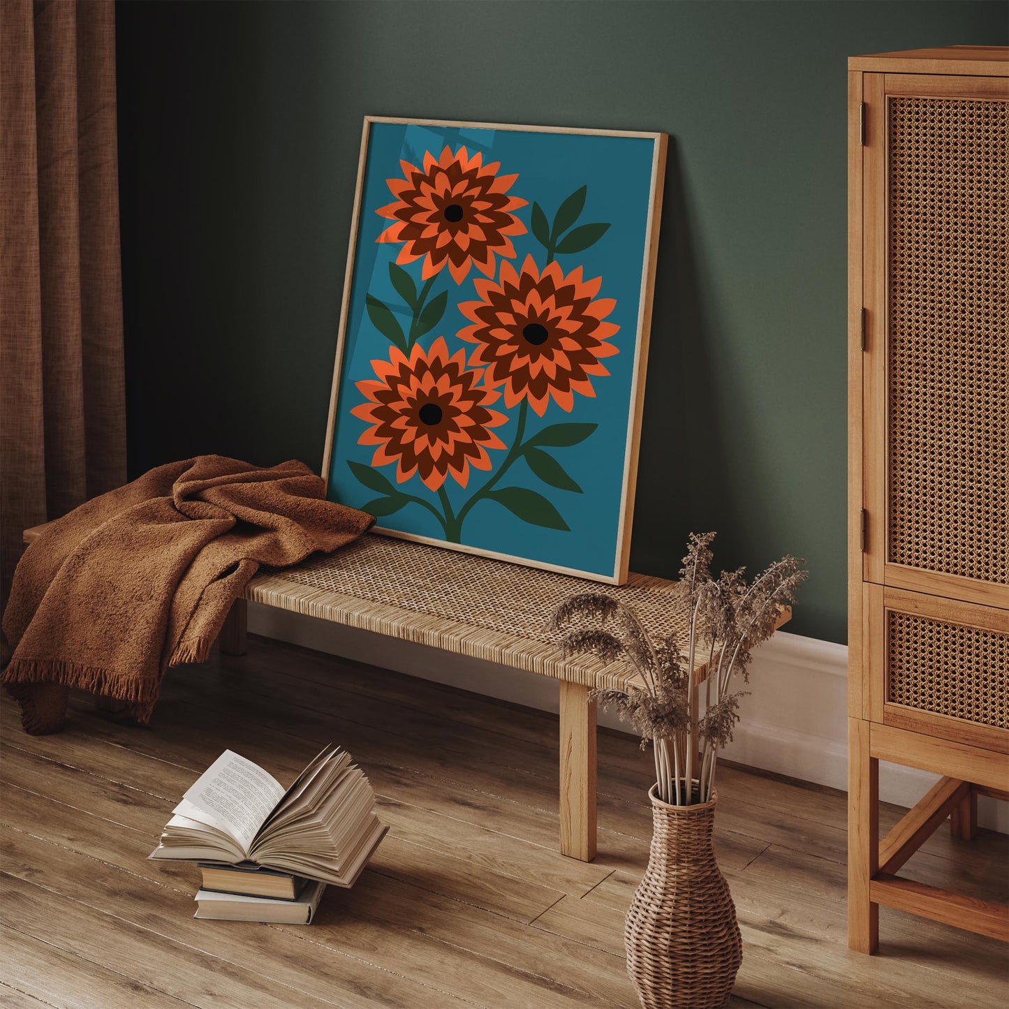 Retro Dahlia Flowers Poster, Colorful Nature Wall Art Print
