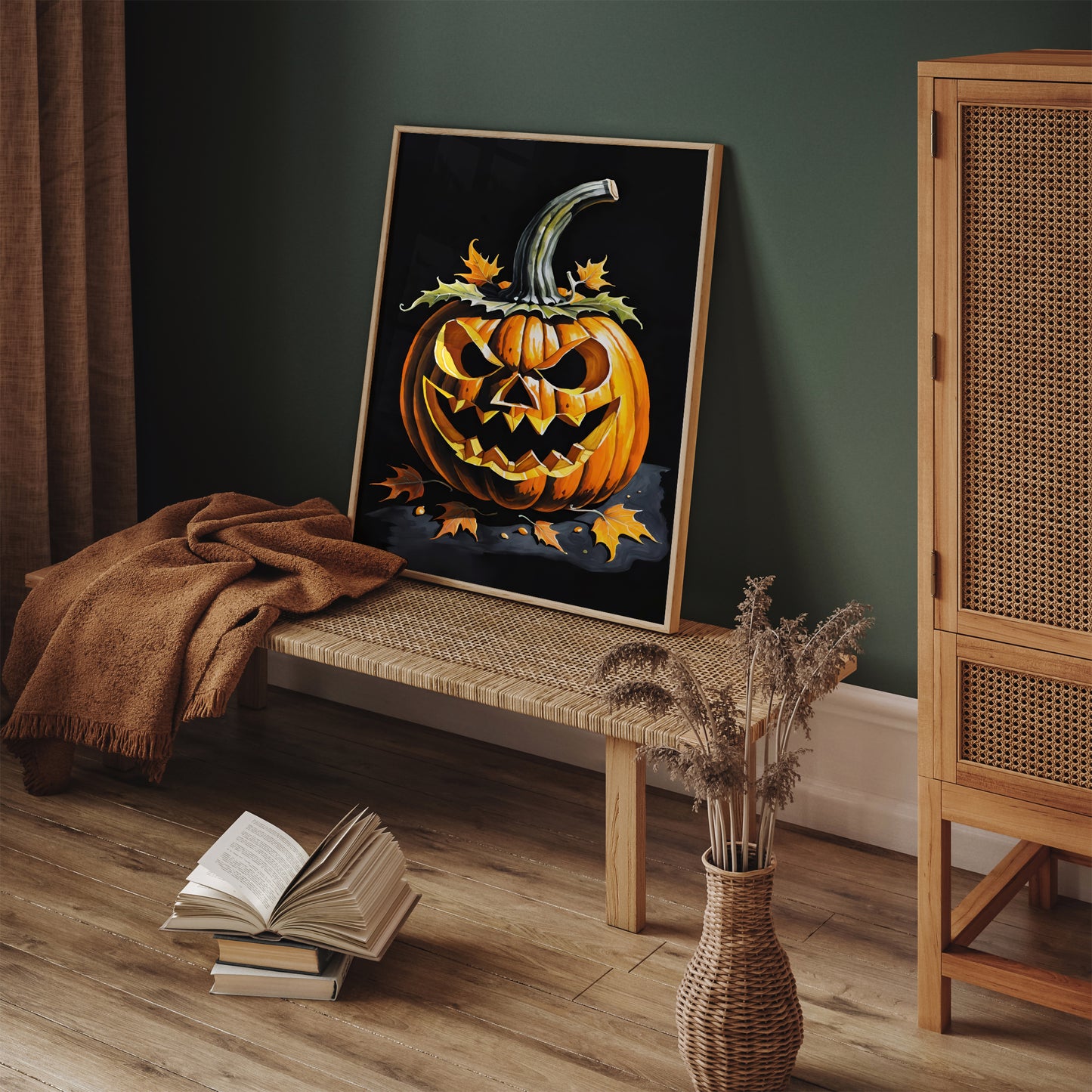 Spooky Halloween Pumpkin Head Black Art Print