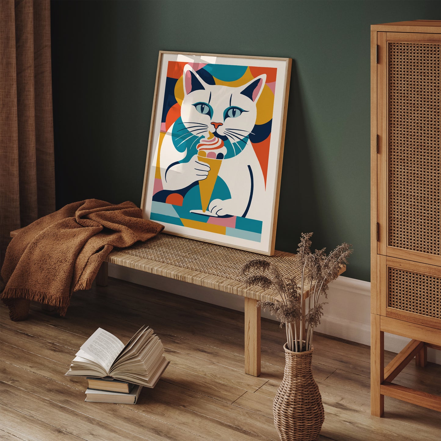 Cat with Ice Cream Poster Kids Room Wall Art