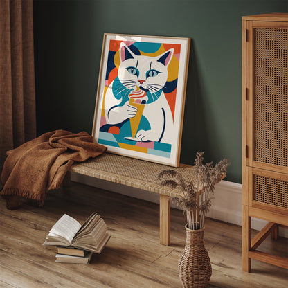 Cat with Ice Cream Poster Kids Room Wall Art