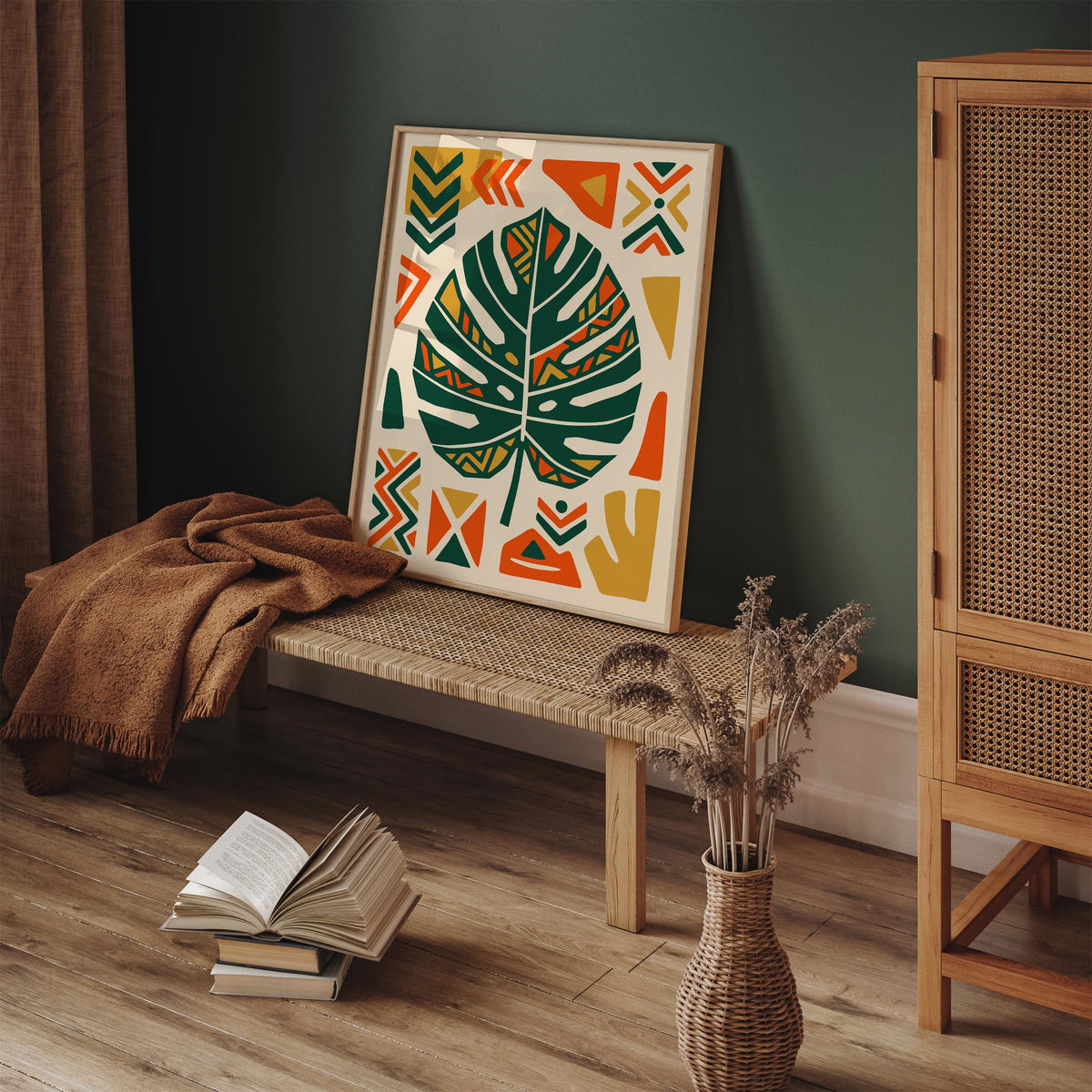 Afrohemian Monstera Leaf Art Poster