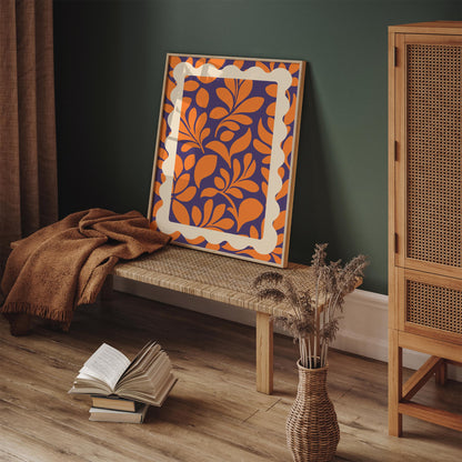 Orange Purple Botanical Poster - Bold Maximalist Leaf Wall Art