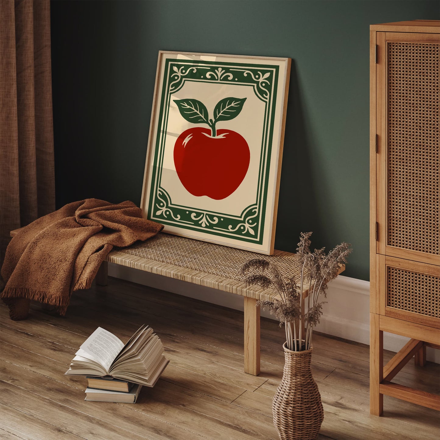 Red Apple Poster - Rococo Style Kitchen Wall Decor