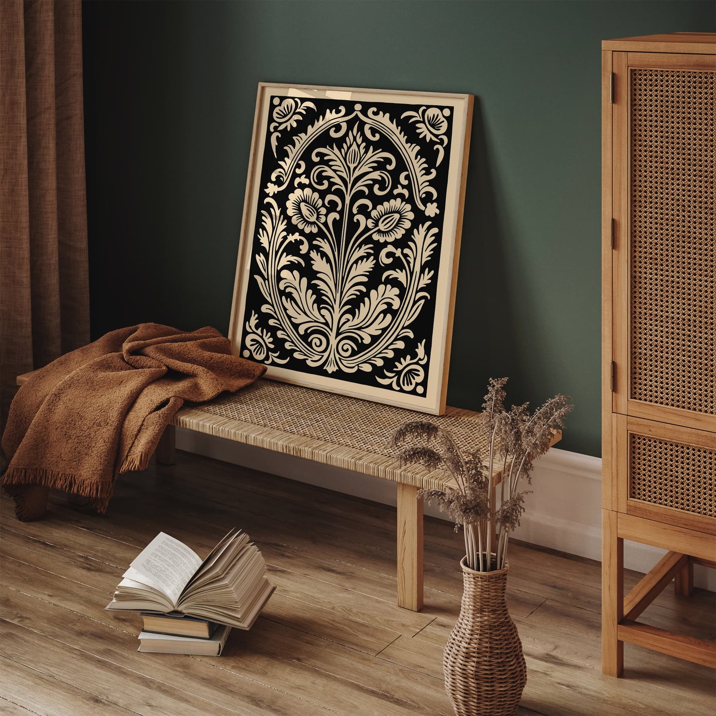 Black Rococo Floral Decorative Art Print