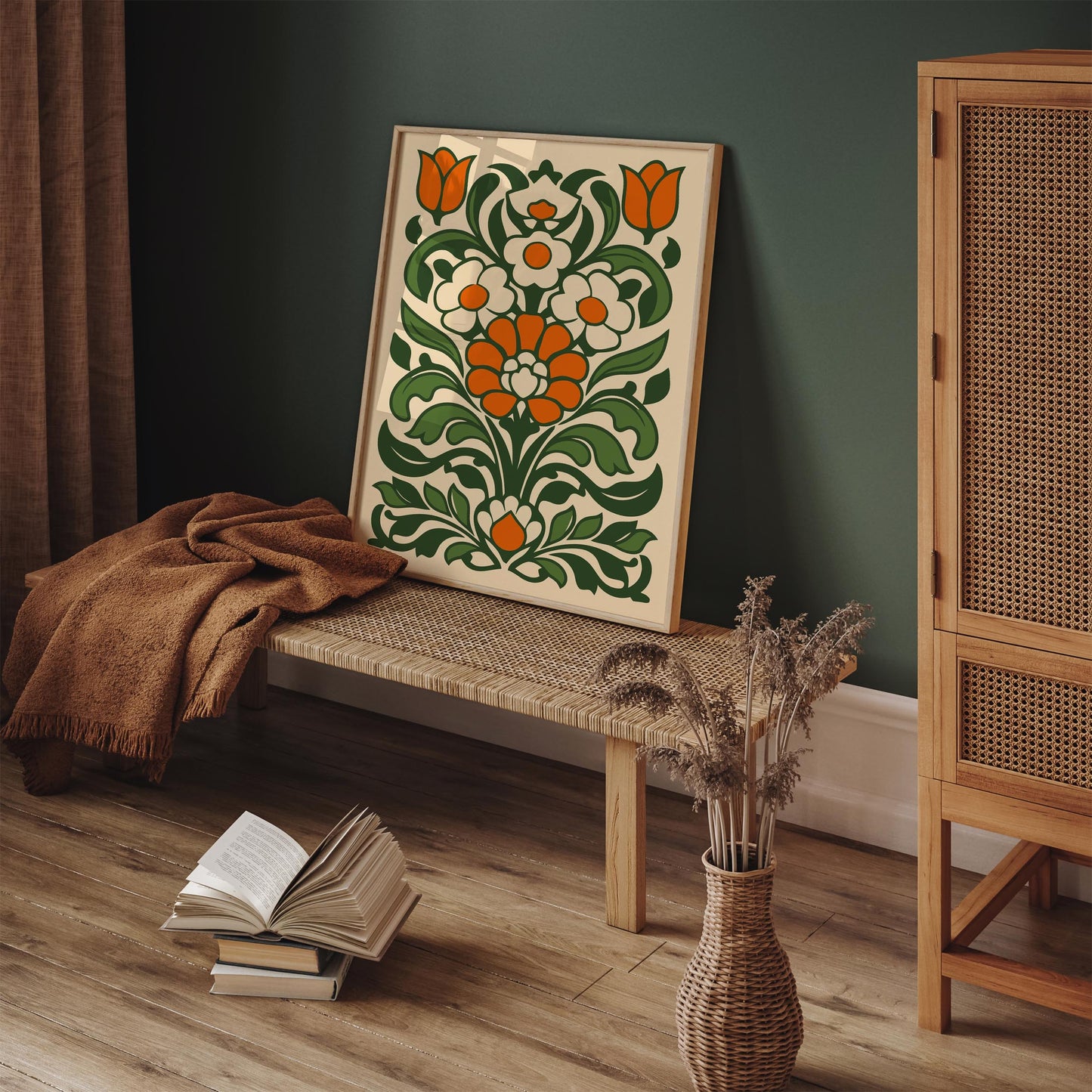 Folk Retro Flowers Print