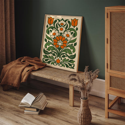 Folk Retro Flowers Print