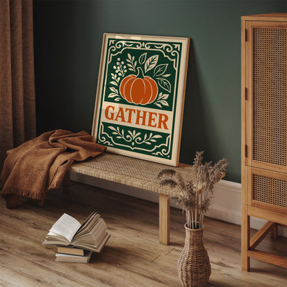 Gather Quote Art Print - Pumpkin Poster in Rococo Style