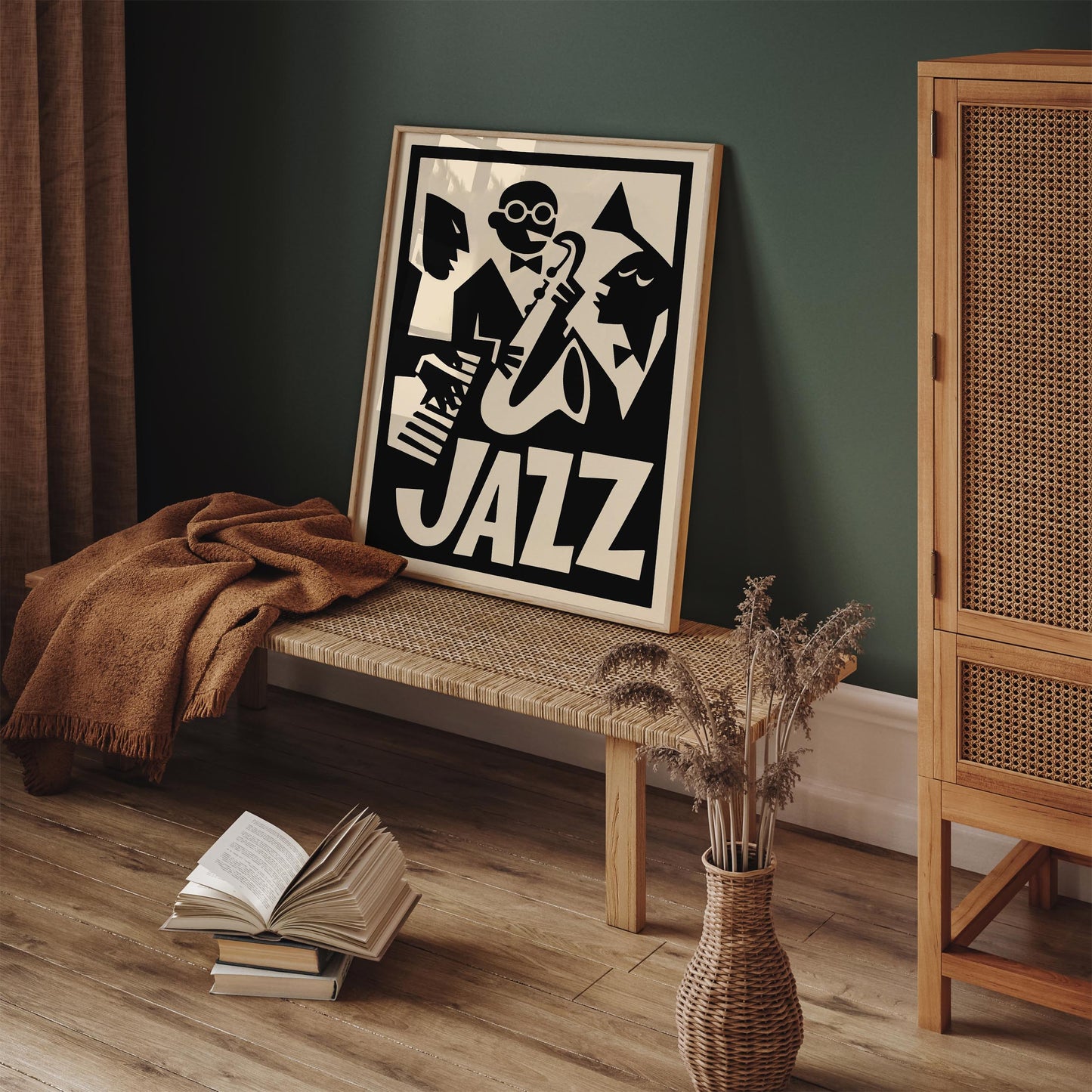 Black Retro Jazz Music Poster - Funny Cubist Music Art Print
