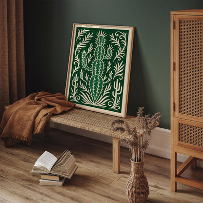 Eclectic Green Cactus Plant Wall Art Poster