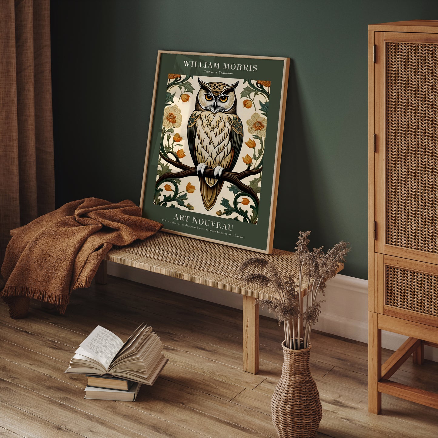 Art Nouveau Green Owl Morris Poster