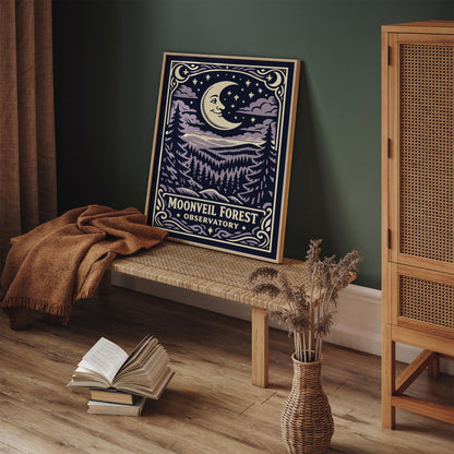 Moonveil Forest Observatory Vintage Poster