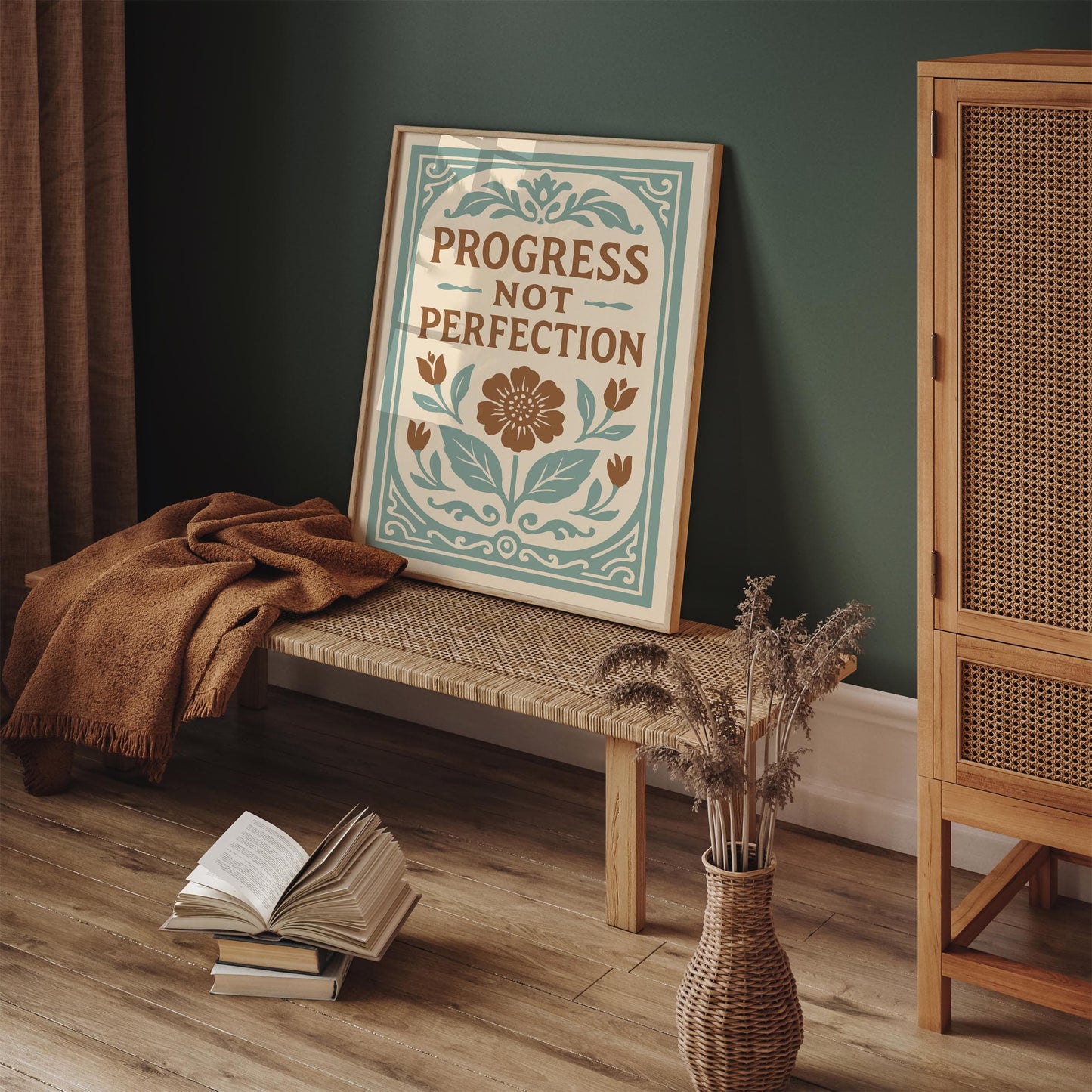 Progress Not Perfection Quote Poster - Floral Rococo Art Print