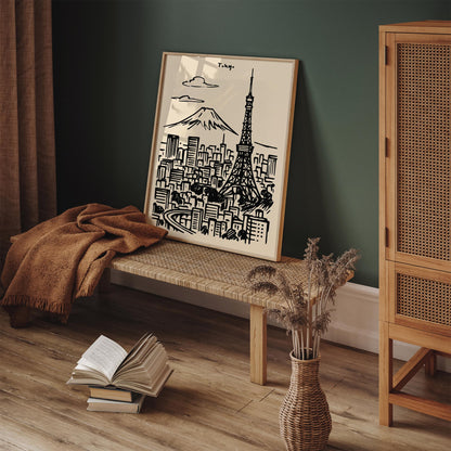 Tokyo Japan Black Ink Travel Poster