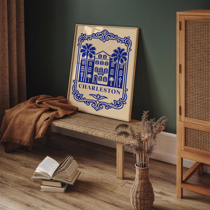 Charleston Blue Cityscape Poster – Vintage Travel Art